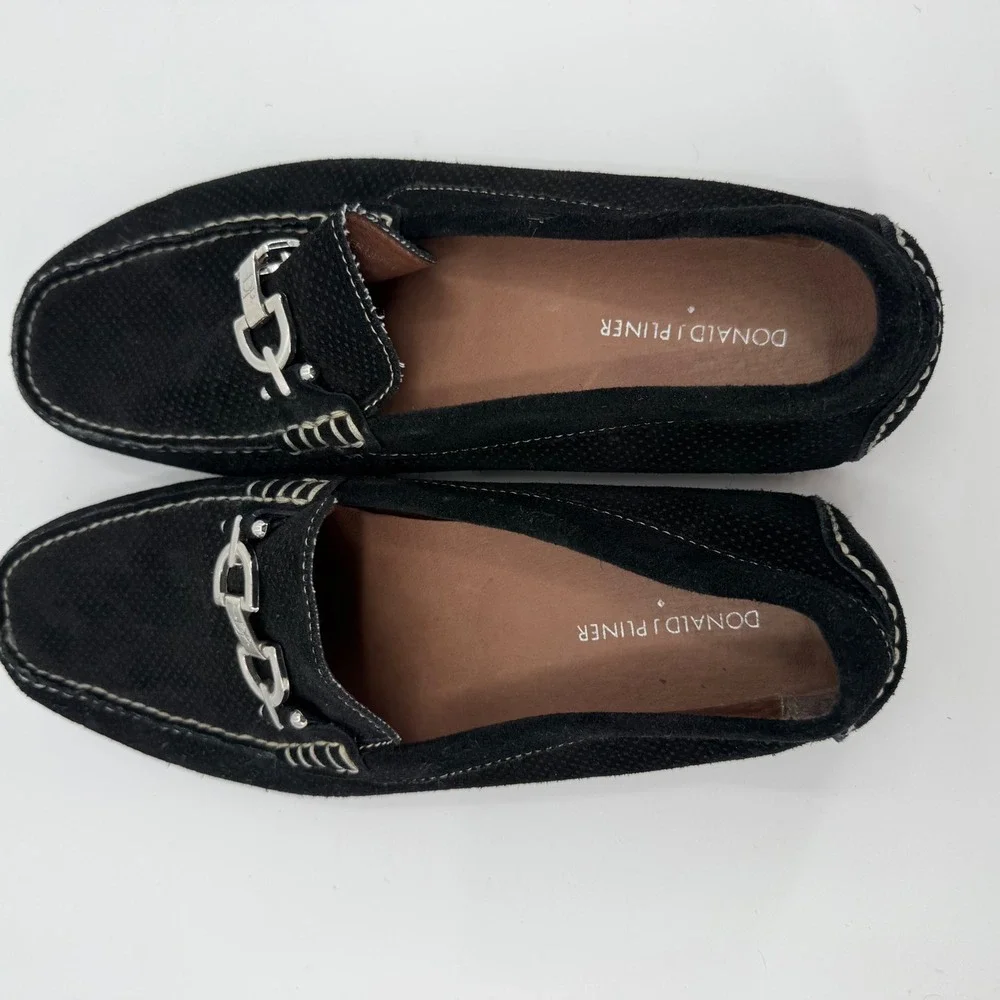 Donald J Pliner Driving Loafers Women Size 10 Black Suede Bit Perforated Italy‎